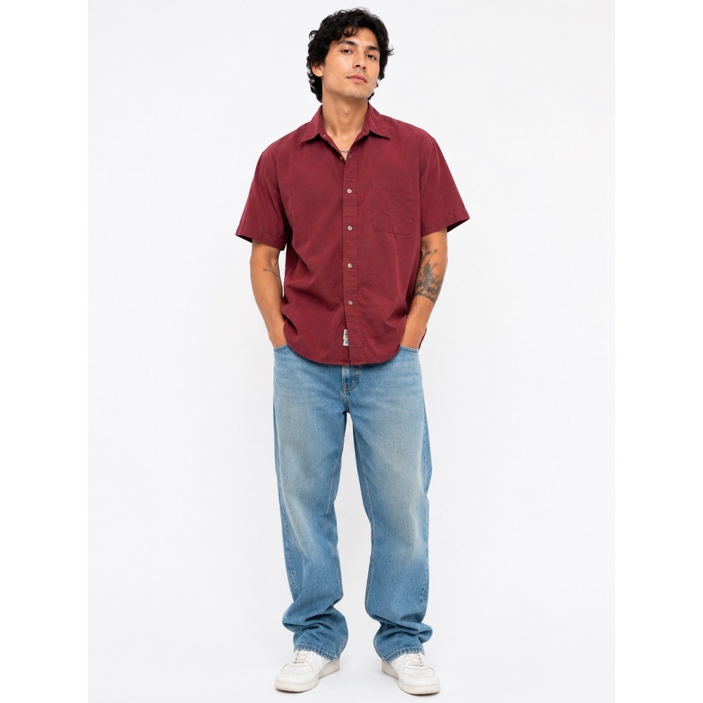 TravelSmith Button Down Shirt Mens XL Burgundy Short Sleeve Rayon Blend Travel